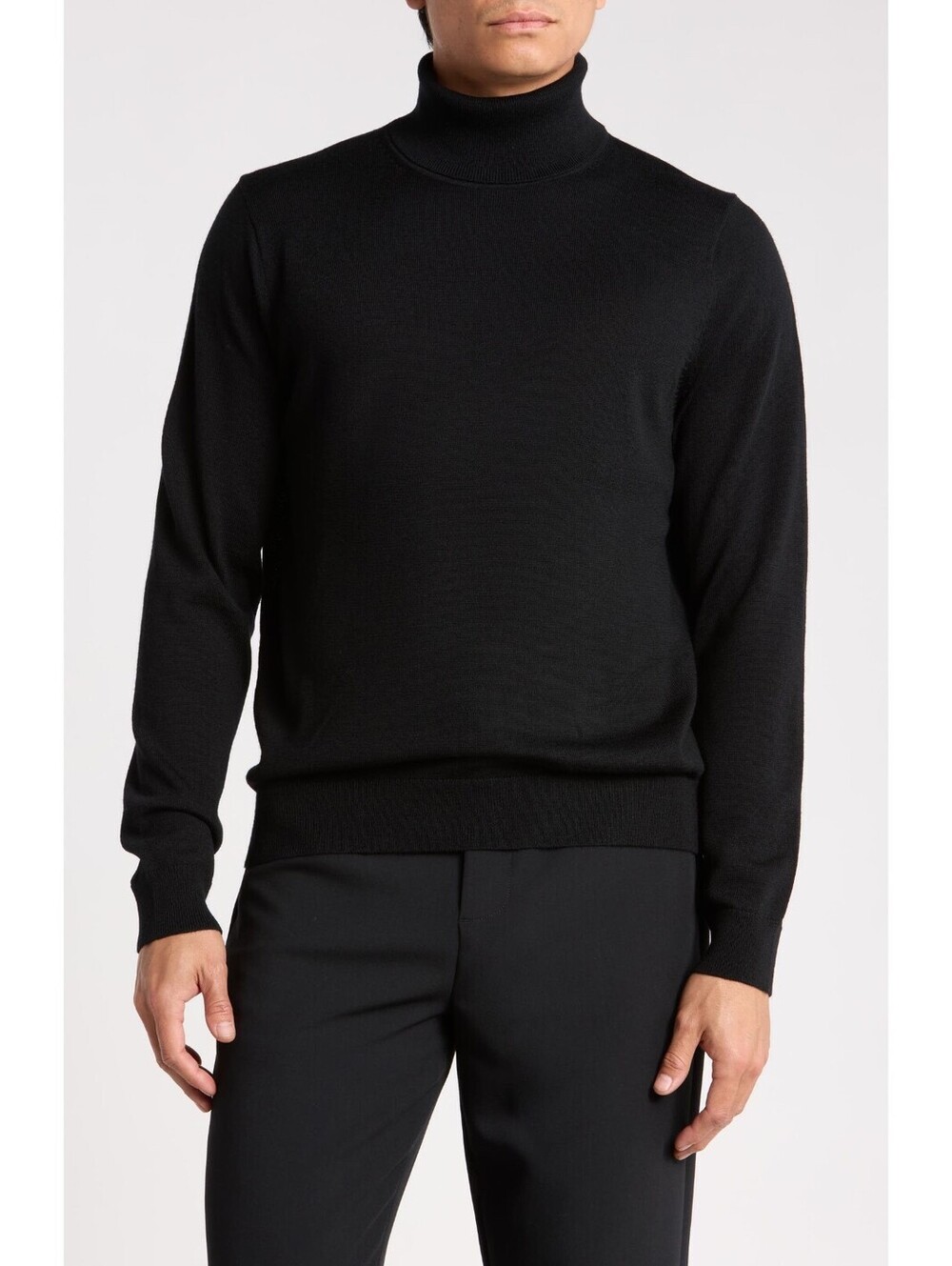 Black Wool Blend Nordstrom Turtleneck Knit Sweater Size L Brand New